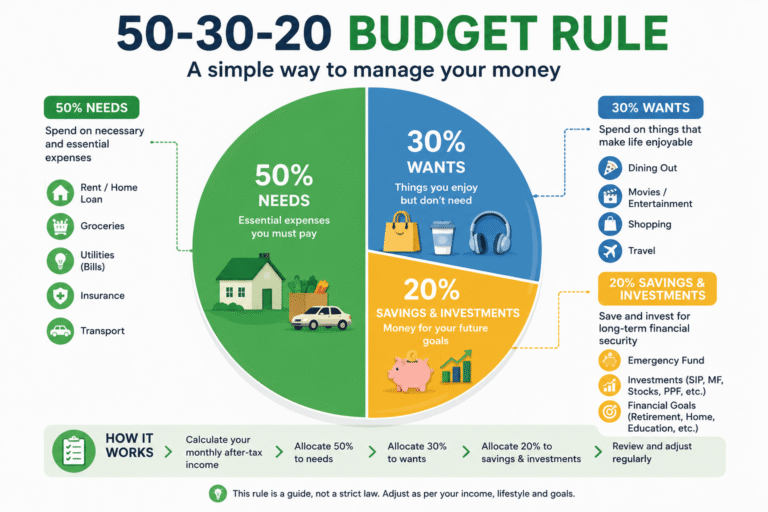 50-30-20 budget rule India salary budgeting needs wants savings breakdown